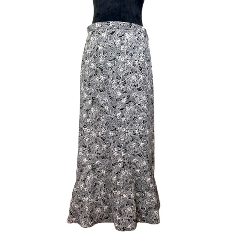 Vintage Sag Habor Midi Skirt Size M Black Ivory Floral Side Zip Boho Prairie